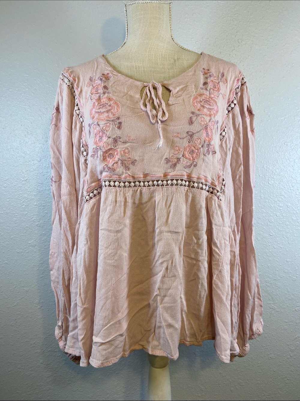 Cottagecore Romantic Bohemian Soft Chic Floral Embroidered Breezy Blouse Size 3X